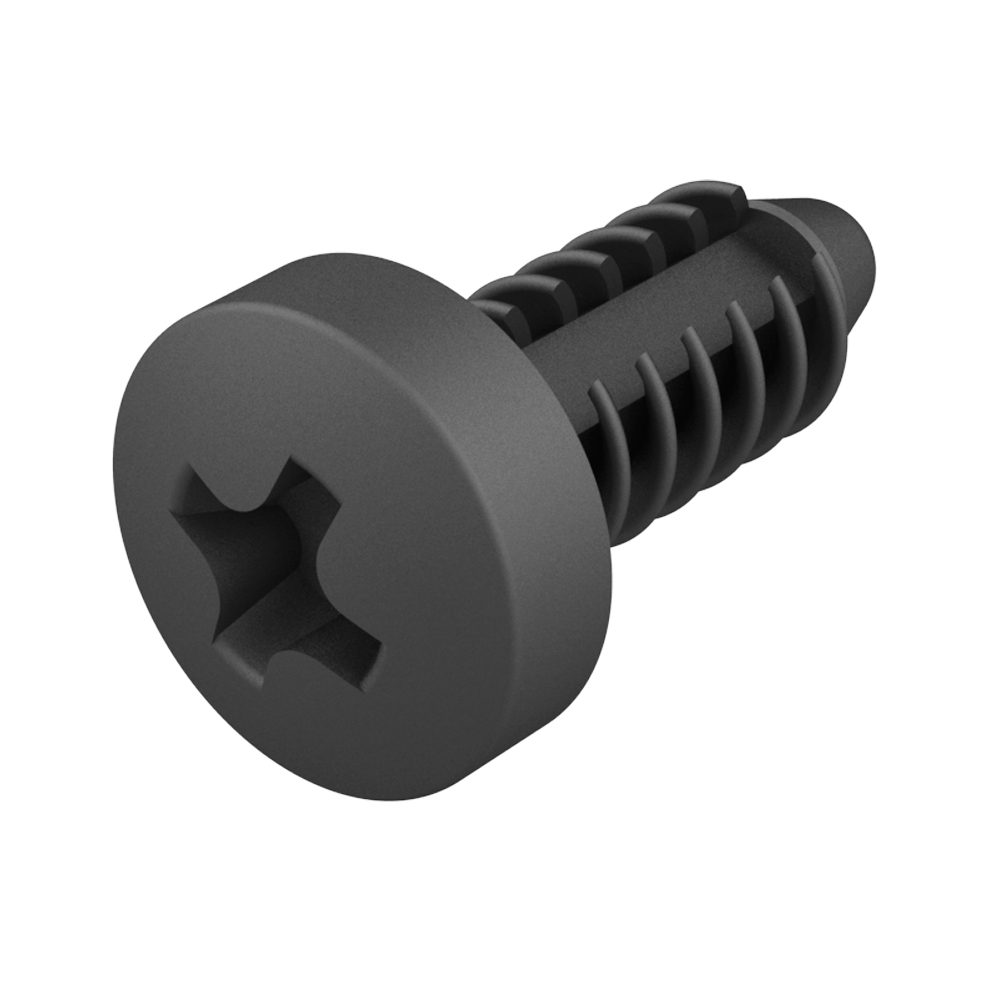 Unsere Klammer-Schraube mit einem <b>Kreuzschlitz-Zylinderkopf</b> hat ein hybrides Design, das die Vorteile einer <b>Klammer</b> mit denen einer <b>Schraube</b> und denen eines <b>Stopfens</b> verbindet.<br><br>
<i>*Einfache manuelle Installation, es wird mit Druck in ein Gewinde fixiert mit der Möglichkeit es zu einem späteren Zeitpunkt fester zu ziehen. Ausserdem gibt es die Möglichkeit den Artikel mit einem Kreuzschlitzschraubendreher zu entfernen, wie mit einem normalen Schraubenzieher auch.<br>
*Geeignet zum Verbinden von zwei Platten mit metrischen Vorprägungsloch und zum Schützen oder Verschliessen von Gewindelöchern.<br>
*Bietet einen sehr guten Gripp und einen guten Abschluss. Hergestellt ist der Artikel aus Nylon 66, das der Norm UL94V2 entspricht und korrosions-, abrieb - und vibrationsbeständig ist. </i><br><br>
<b>Drücken Sie es wie eine Büroklammer, entfernen Sie es wie eine Schraube!</b>