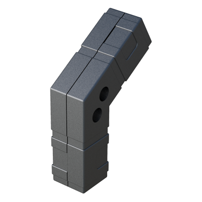 Unser Winkelverbinder ist konzipiert für quadratische Rohre. Er hat einen Winkel von 120º.
